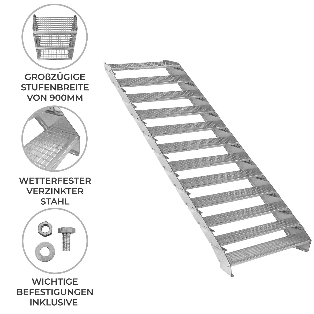 Verstelbare 12-delige verzinkte trap - 900 mm breed