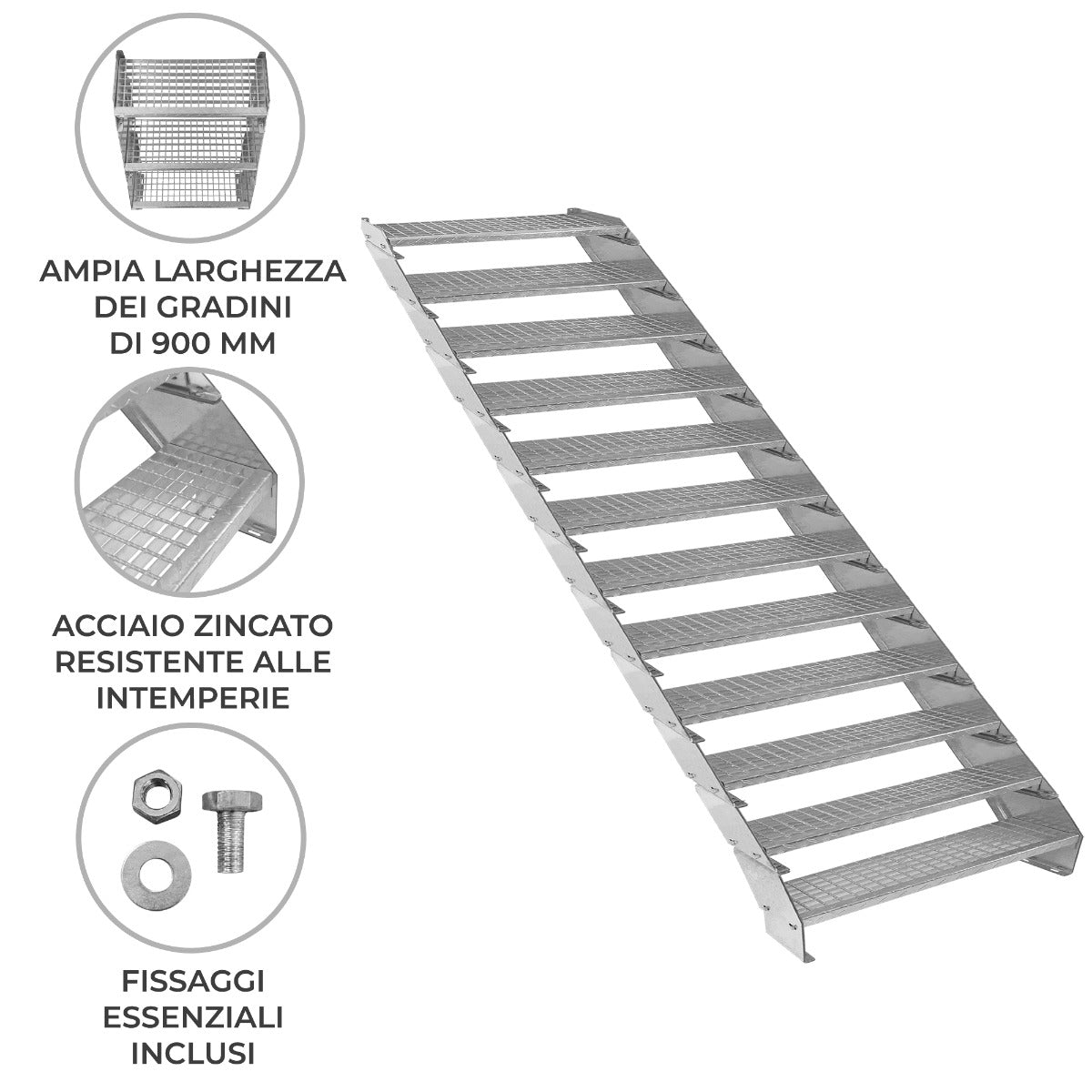 Verstelbare 12-delige verzinkte trap - 900 mm breed