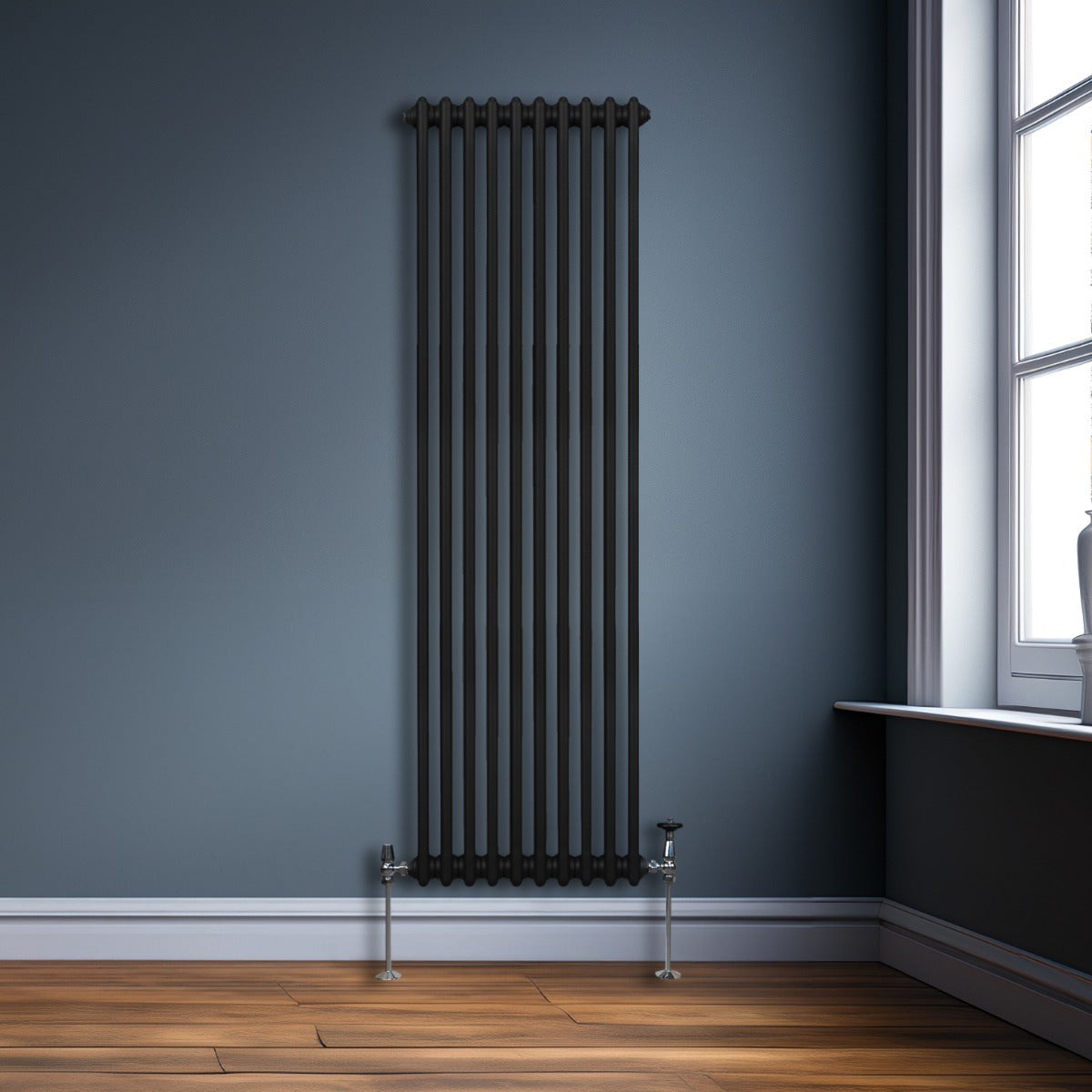 Traditionele 2 Kolom Verticaal Radiator - 1800 x 472mm - Zwart