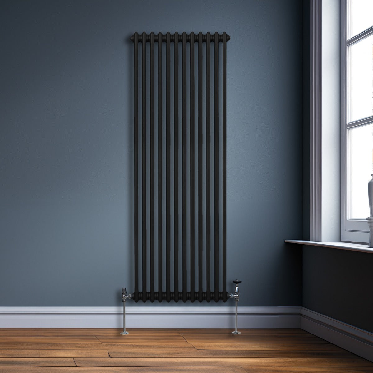 Traditionele 2 Kolom Verticaal Radiator - 1800 x 562mm - Zwart