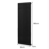 Traditionele 2 Kolom Verticaal Radiator - 1800 x 562mm - Zwart