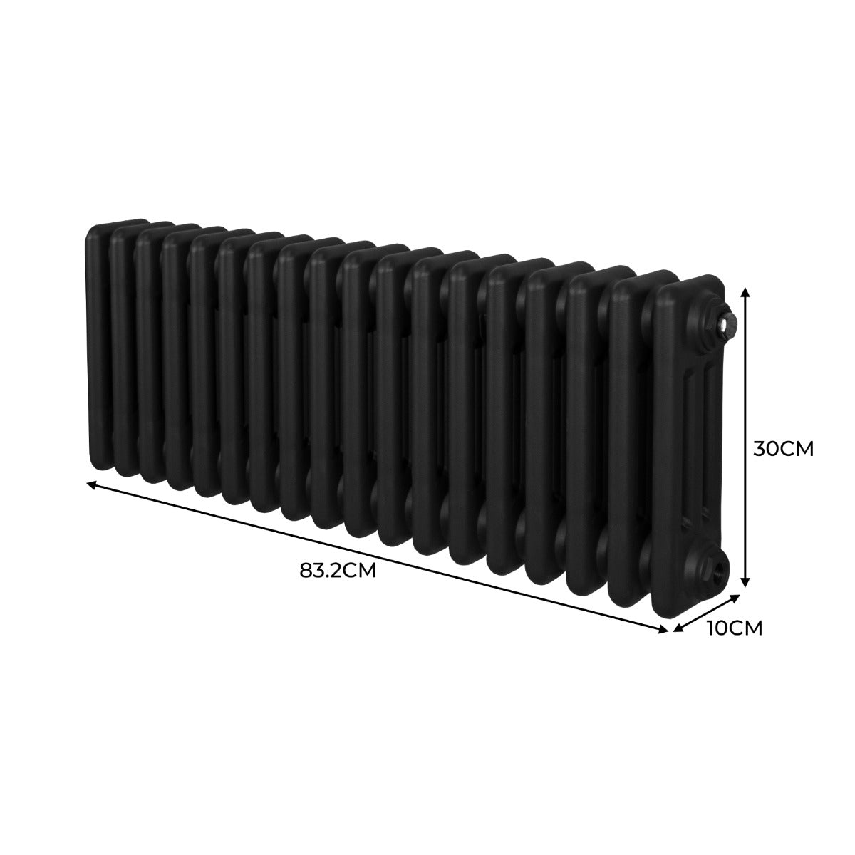 Traditionele 3 Kolom Radiator - 300 x 832mm - Zwart