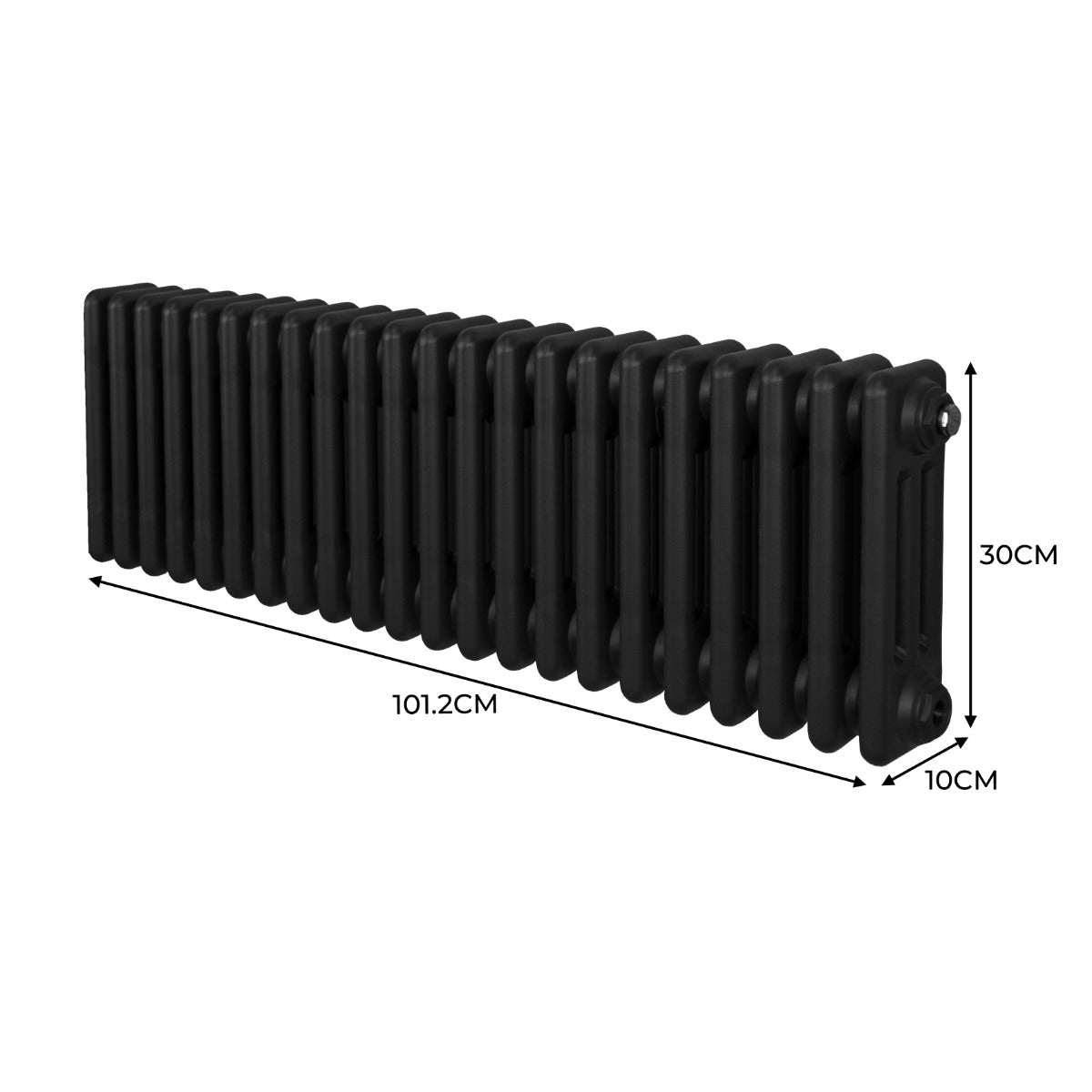 Traditionele 3 Kolom Radiator - 300 x 1012mm - Zwart