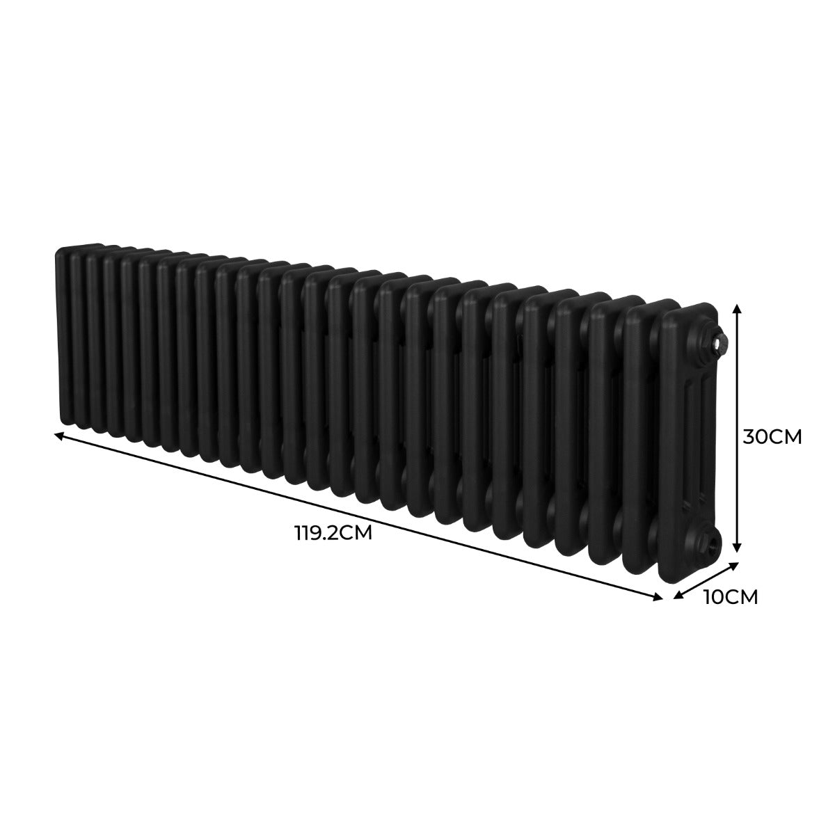 Traditionele 3 Kolom Radiator - 300 x 1192mm - Zwart