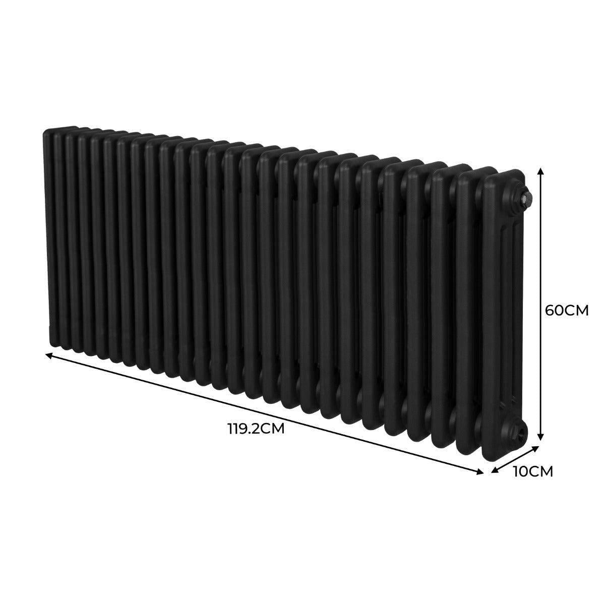 Traditionele 3 Kolom Radiator - 600 x 1192mm - Zwart