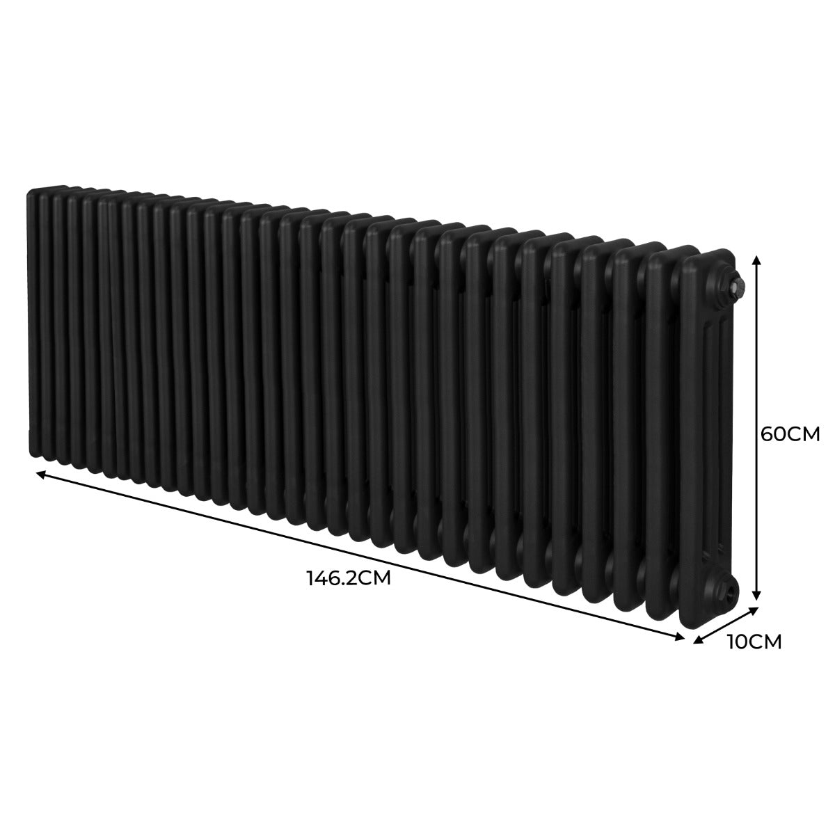 Traditionele 3 Kolom Radiator - 600 x 1462mm - Zwart