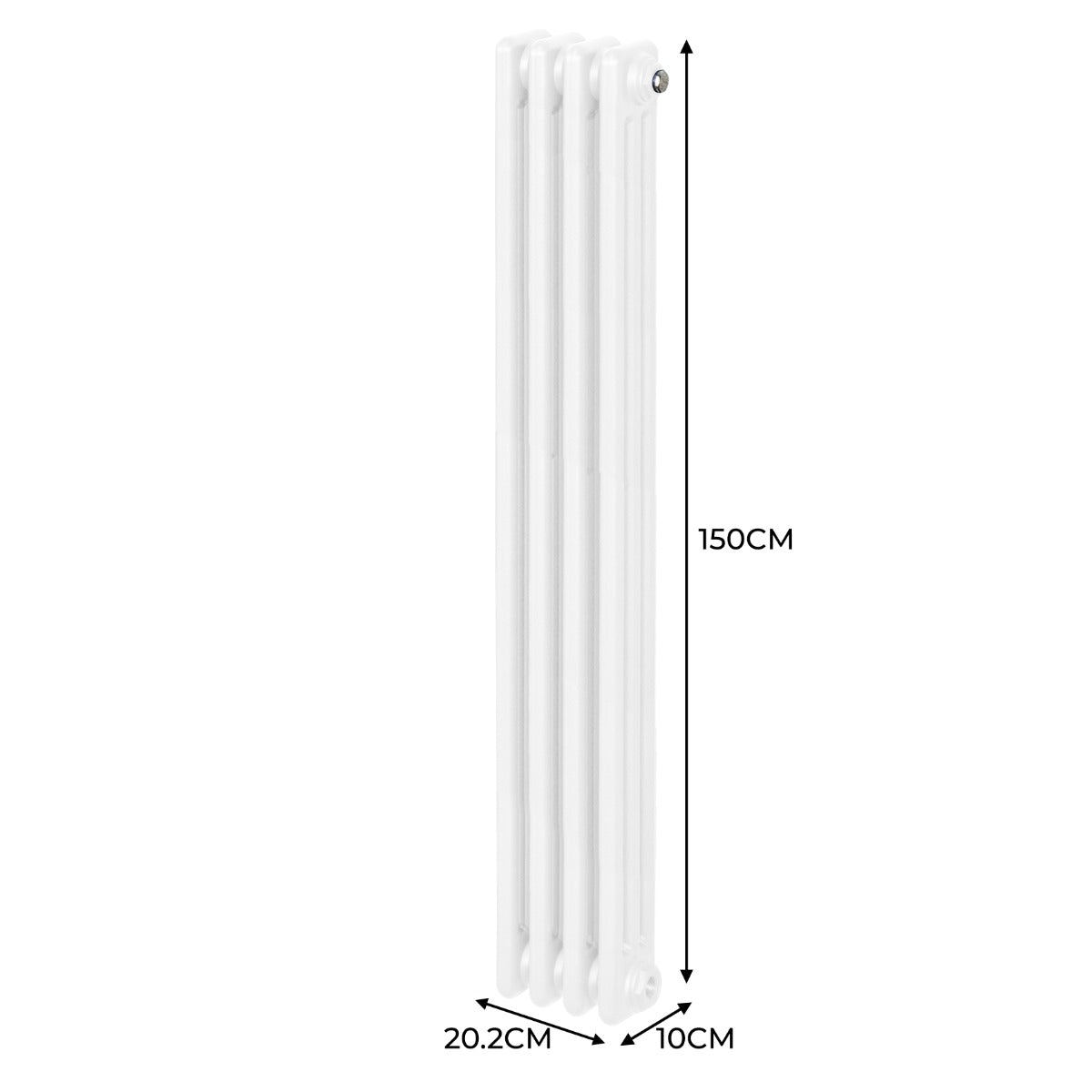 Traditionele 3 Kolom Verticaal Radiator - 1500 x 202mm - Wit