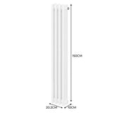 Traditionele 3 Kolom Verticaal Radiator - 1500 x 202mm - Wit