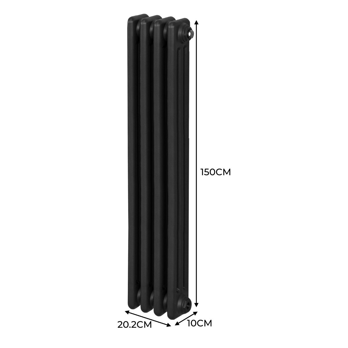 Traditionele 3 Kolom Verticaal Radiator - 1500 x 202mm - Zwart