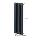 Traditionele 3 Kolom Verticaal Radiator - 1500 x 292mm - Grijs