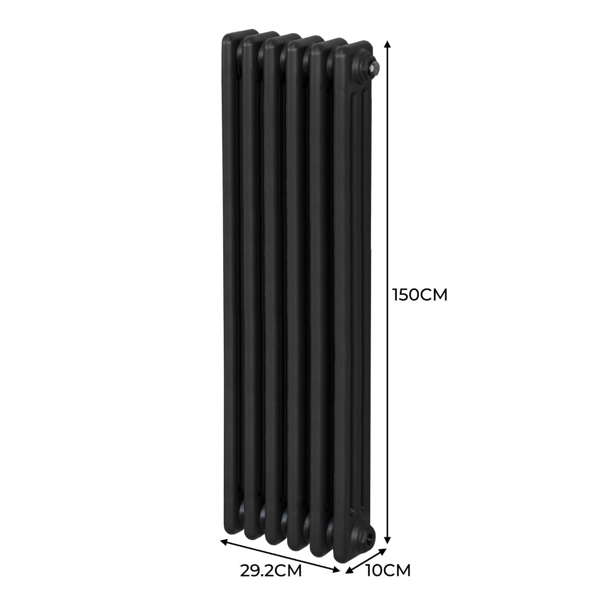 Traditionele 3 Kolom Verticaal Radiator - 1500 x 292mm - Zwart