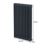 Traditionele 3 Kolom Verticaal Radiator - 1500 x 562mm - Grijs