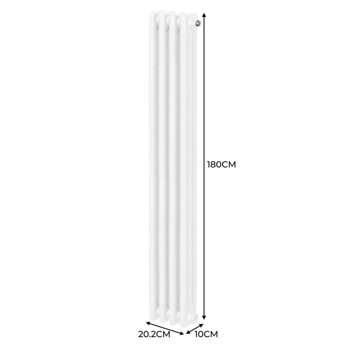 Traditionele 3 Kolom Verticaal Radiator - 1800 x 202mm - Wit