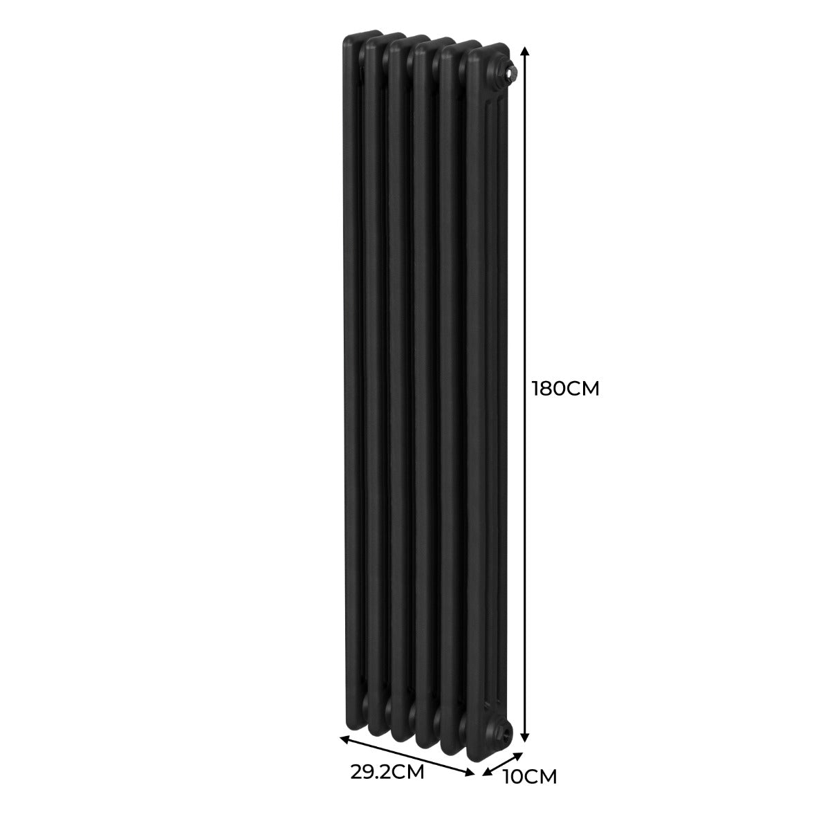 Traditionele 3 Kolom Verticaal Radiator - 1800 x 292mm - Zwart