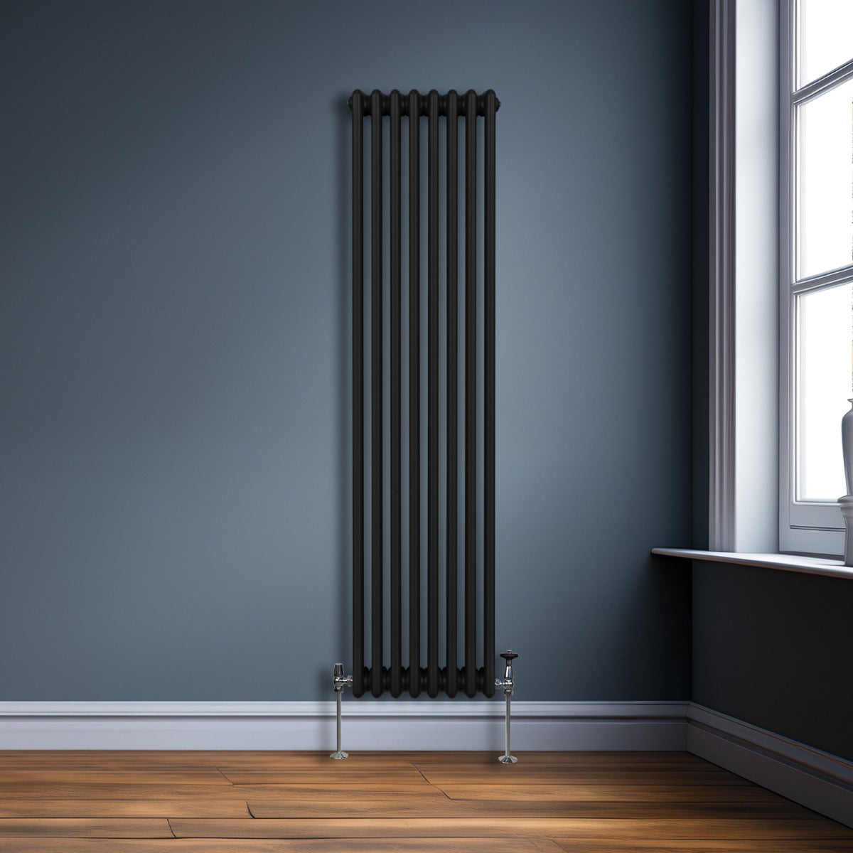 Traditionele 3 Kolom Verticaal Radiator - 1800 x 382mm - Zwart