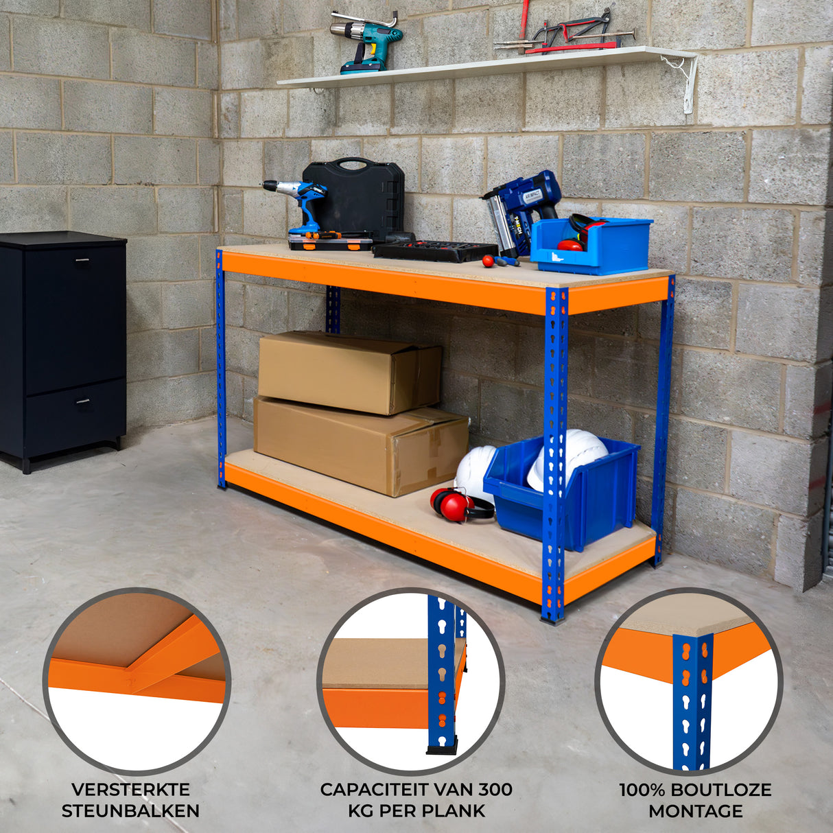 Werkbank met 2 Legplanken S-Rax - 150cm x 60cm x 90cm