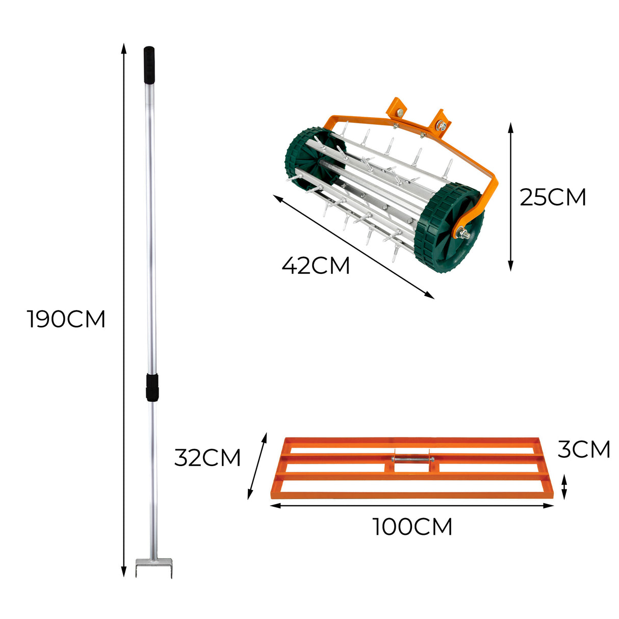 2-in-1 Verticuteer- en Gazonvlakker Set van 100 cm - Oranje