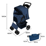 Huisdierenwagen met regenhoes en organizer tas - Marineblauw