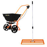 Roterende Strooiwagen & 100 cm Gazon Leveling Hark – Oranje