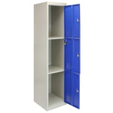 3 x Lockerkast Metaal - Blauw - driedeurs - Flatpack