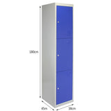 3 x Lockerkast Metaal - Blauw - driedeurs - Flatpack