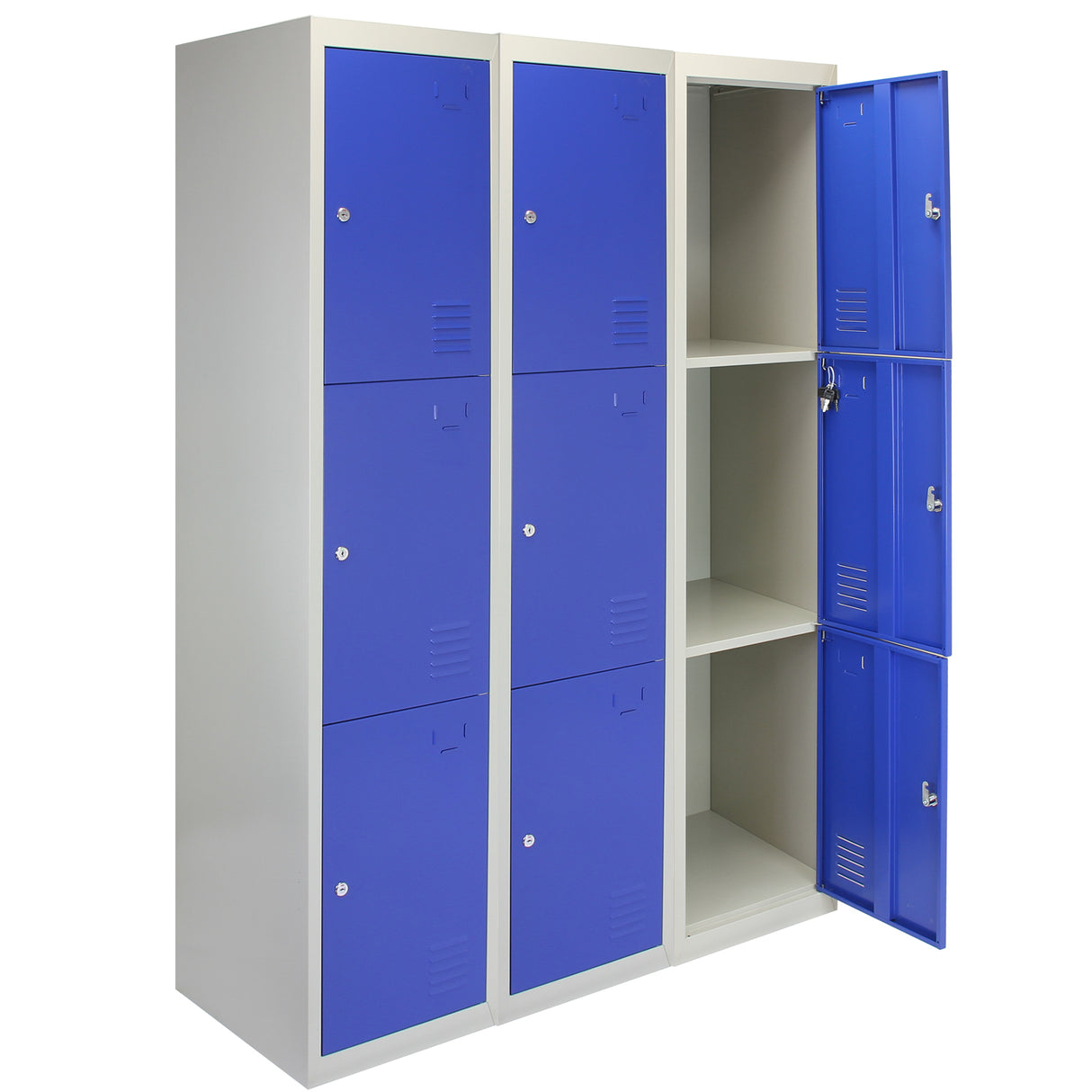 3 x Lockerkast Metaal - Blauw - driedeurs - Flatpack