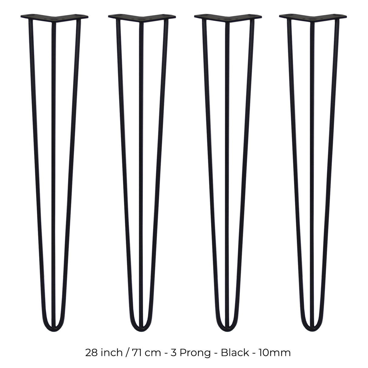 4 x 71cm pinpoten hairpin tafelpoten - Metaal - Zwart - 3 Ledig - 10mm