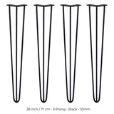 4 x 71cm pinpoten hairpin tafelpoten - Metaal - Zwart - 3 Ledig - 10mm