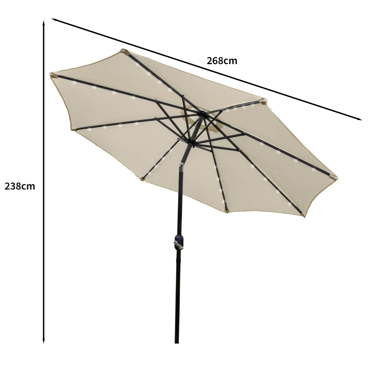 LED Parasol met Kantelfuntie 270 cm - Crème