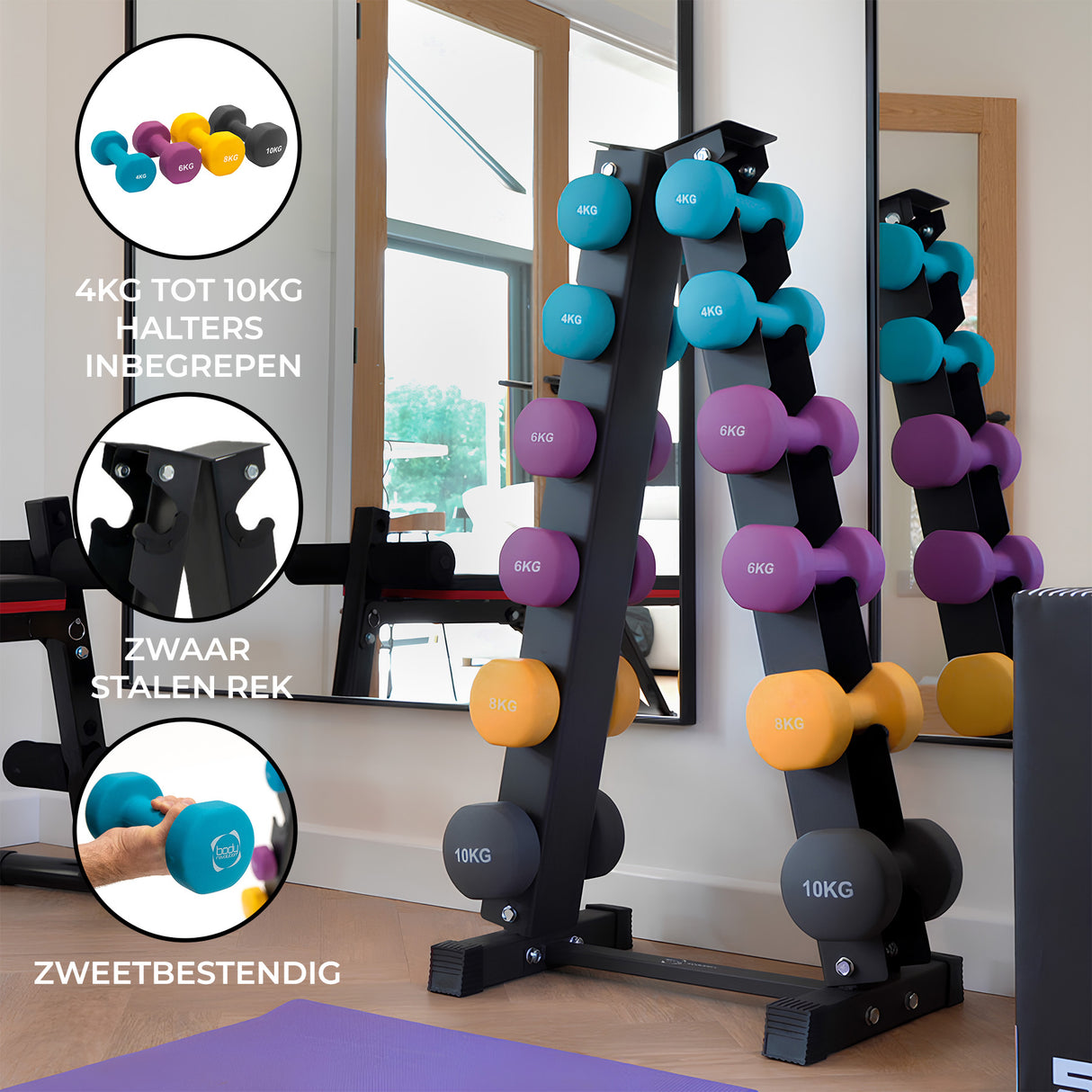 Neopreen Dumbbell Set met Rack