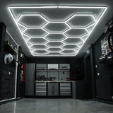 Hexagon LED-Verlichting & Geventileerde Garagevloertegels Met Randen - 60 Grijze & 60 Blauwe Tegels