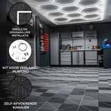 Hexagon LED-verlichting x 2 & Geventileerde Garagevloertegels x 120 Zwart & 120 Grijs met Randen