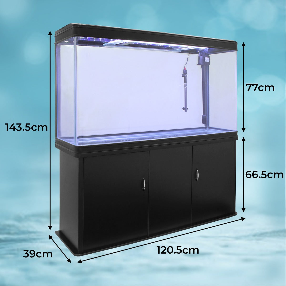 Aquarium 300 L Zwart + Meubel - Starterset - Wit grind