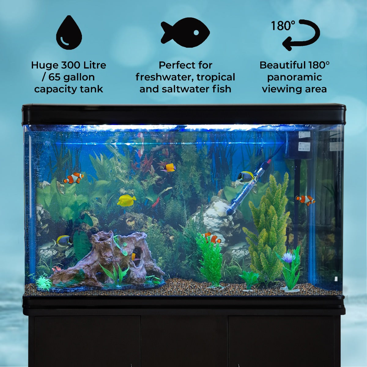 Aquarium 300 L Zwart + Meubel - Starterset - naturel grind