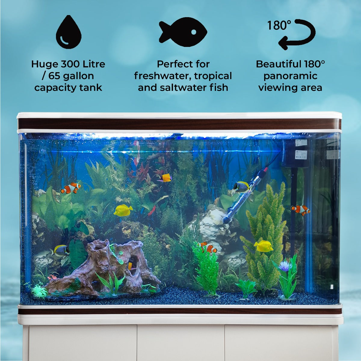 Aquarium 300 L Wit + Meubel - Starterset - blauw grind