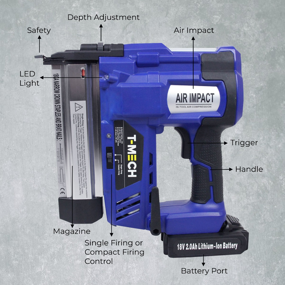 T-Mech 18v Accu/Elektrische Tacker met Extra Accu